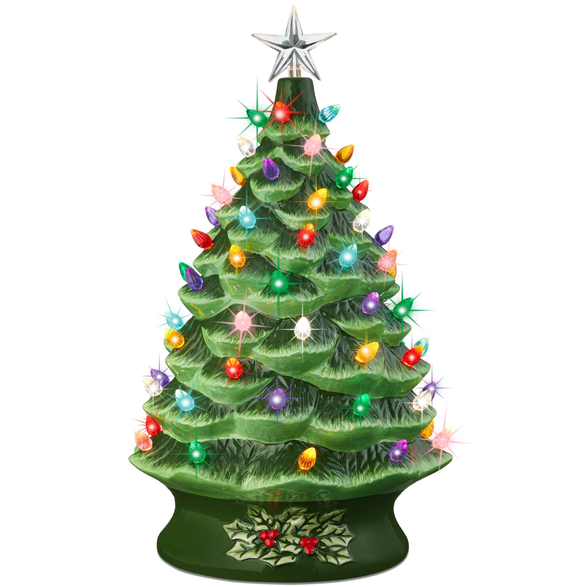 Best Choice Products - 24in X-Large Pre-Lit Ceramic Christmas Tree Decor w/ 74 Multicolor Bulbs, LED Light - Green - Green w/ Multicolored Lights