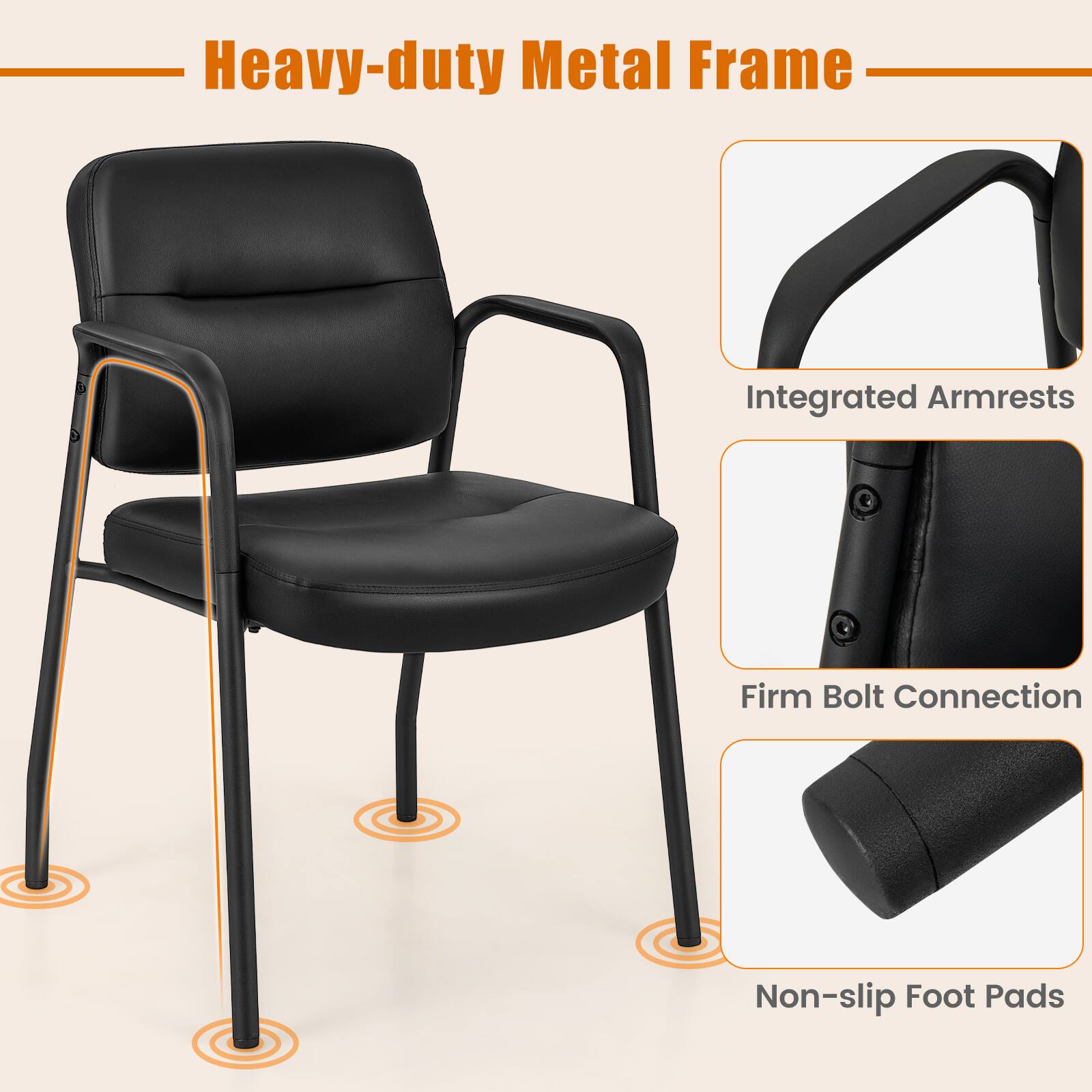 Heavy-duty Metal Frame Integrated Armrests Firm Bolt Connection Non-slip Foot Pads