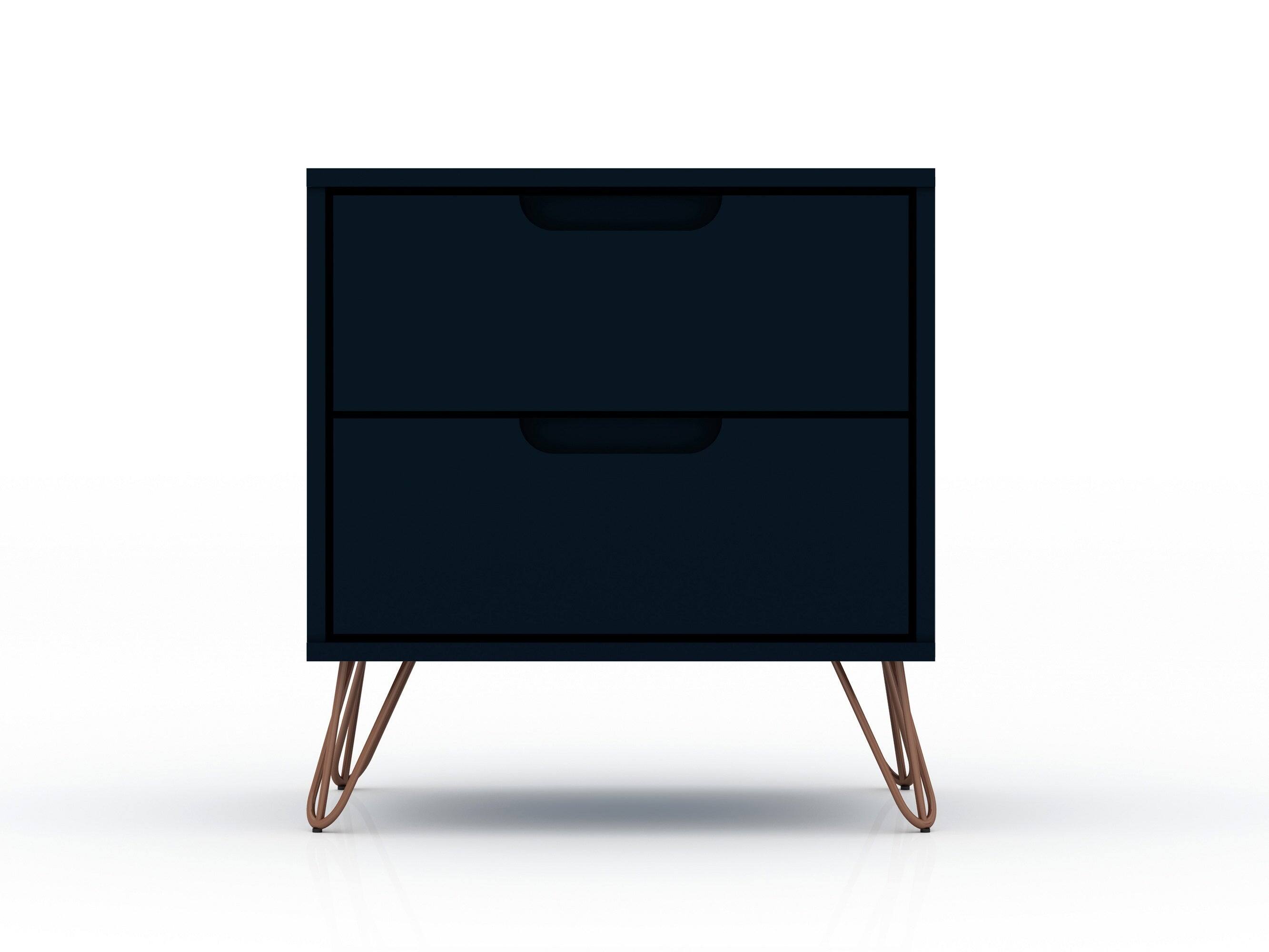 Back. Manhattan Comfort - Rockefeller Mid-Century Modern 20" Nightstand - Set of 2 - Midnight Blue.