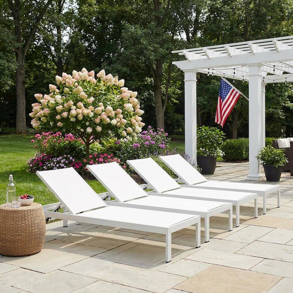 Left. Outdoor Escape - Set Of 4 Aluminum Outdoor Lounge Chairs With Weather-Resistant Design - White.