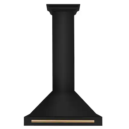 Front. ZLINE - 30 in. Autograph Edition Black Stainless Steel Wall Mount Range Hood With Polished Gold Handle (BSKB4Z-30-G) - Black stainless steel.