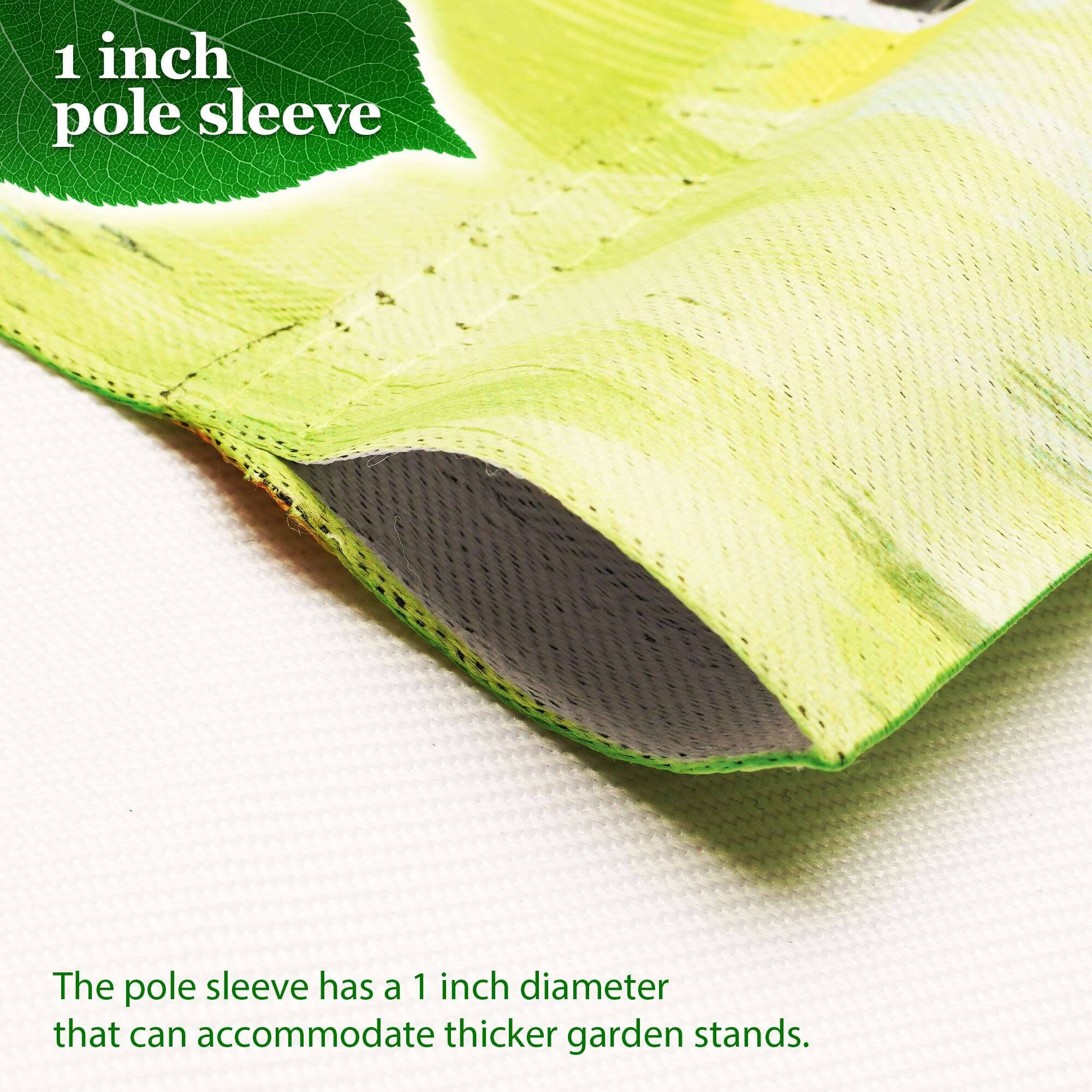 1 inch pole sleeve

The pole sleeve has a 1 inch diameter that can accommodate thicker garden stands.