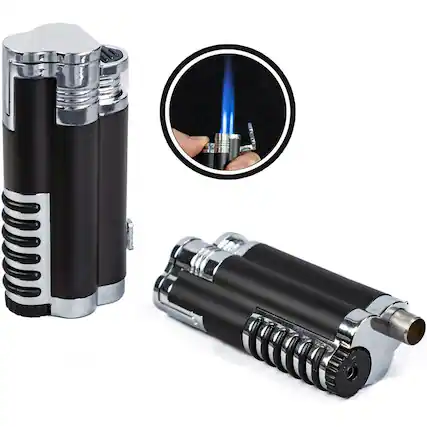 Front. Prestige - Cyclone Triple Flame Cigar Lighter - Black Finish.