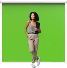 Front. KHOMO GEAR - Green Screen 84 x 84 in – XL Pull-Down Backdrop with White Case for Video, Editing & Photography.