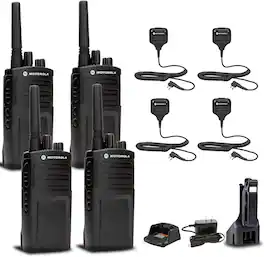 Motorola Solutions - 4 x Motorola RMV2080 On-Site 2-Way Radio + HKLN4606 Remote Speaker Mic + More - Black