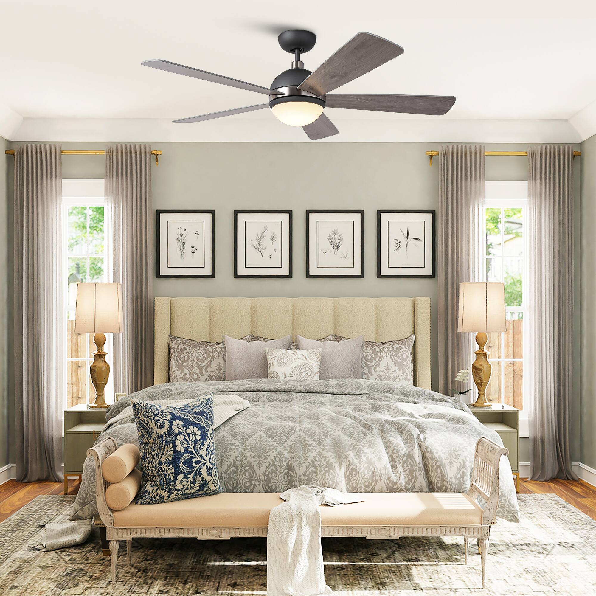 Left. Parrot Uncle - 52" Modern Gray Wooden Ceiling Fan with Light and Remote - Graphite.