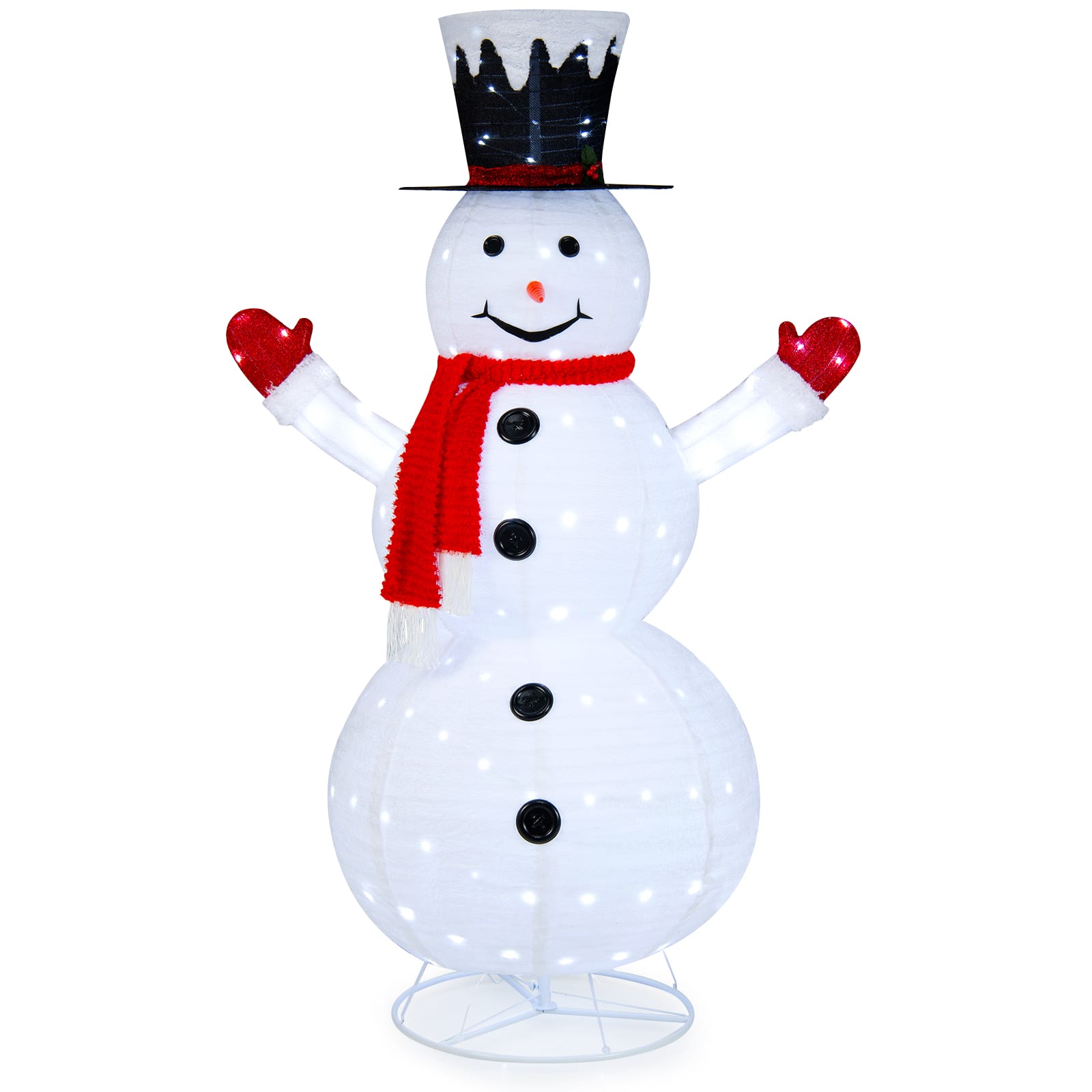 Gymax - 6FT Pre-Lit Pop-Up Flannel Snowman Collapsible Christmas Decor w/ LED Lights - White