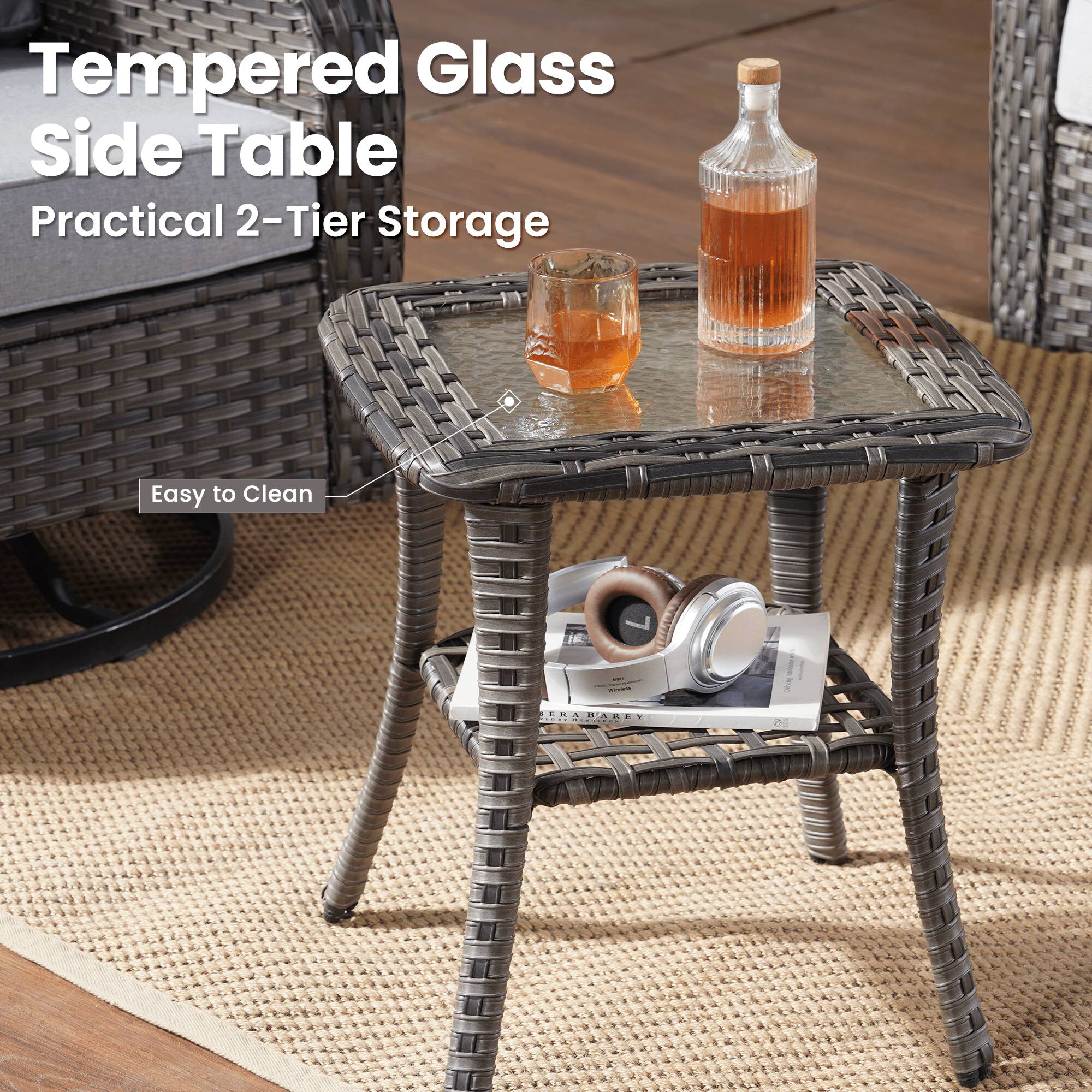 Tempered Glass Side Table  
Practical 2-Tier Storage  
Easy to Clean