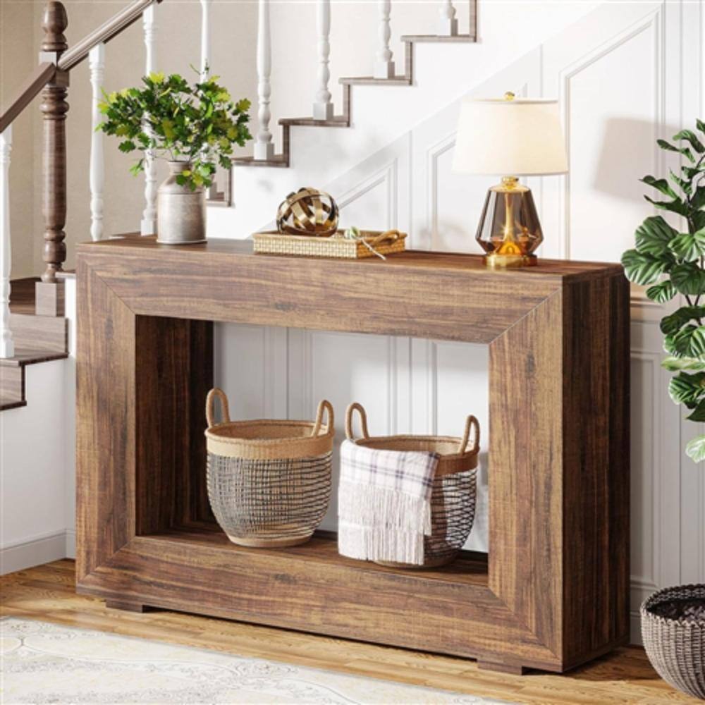 Alt View 1. Hivvago - Modern Farmhouse 47-inch Long Entryway Console Table in Rustic Brown Wood Finish - Rustic Brown.
