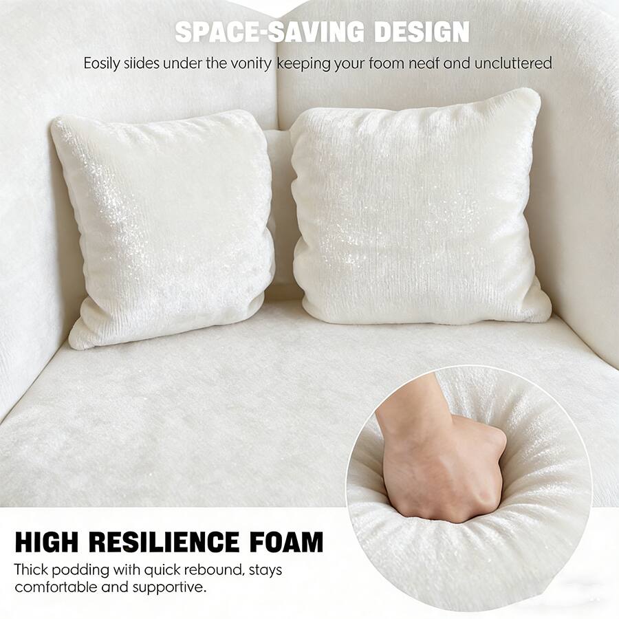 SPACE-SAVING DESIGN  
Easily slides under the vanity, keeping your foam neat and uncluttered  

HIGH RESILIENCE FOAM  
Thick padding with quick rebound, stays comfortable and supportive.