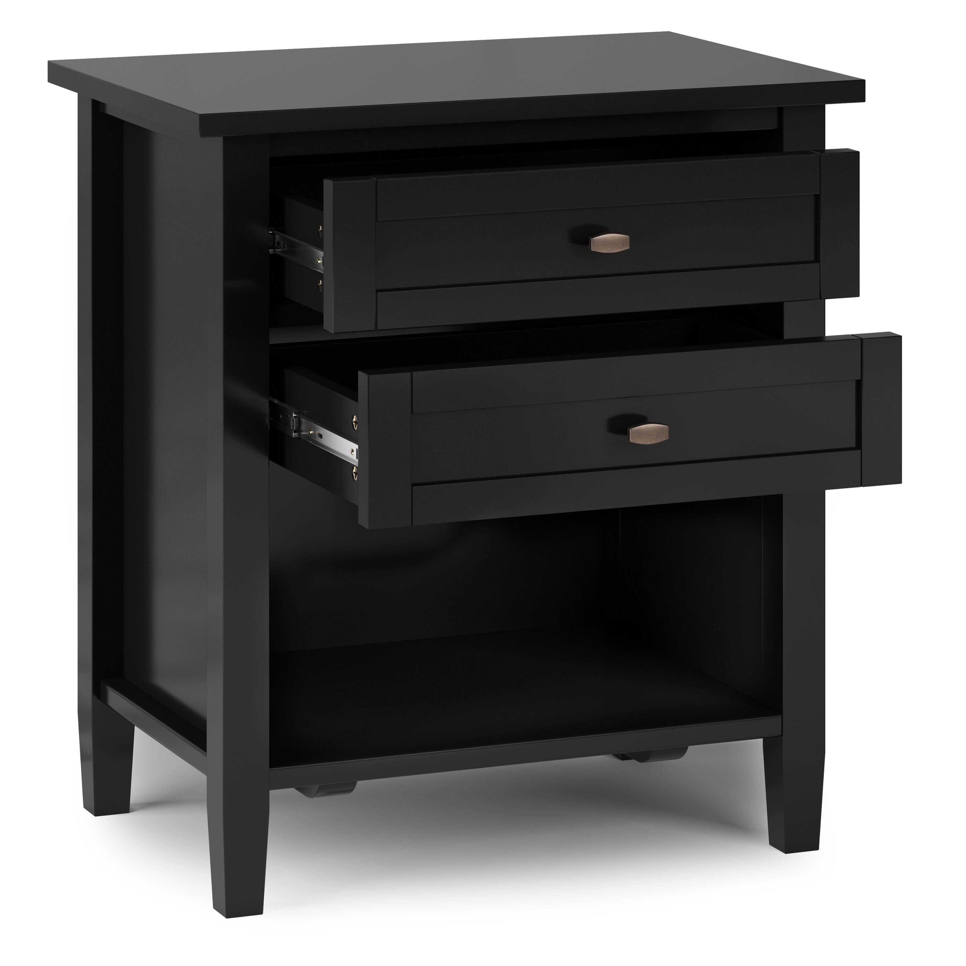 Left. Simpli Home - Warm Shaker 24 inch Solid Wood Transitional Night Stand in Black (Set of 2) - Black.