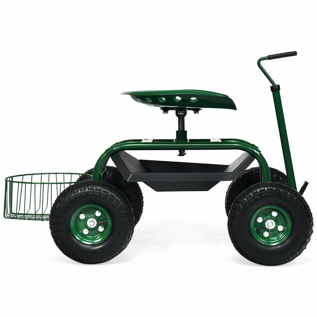 Alt View 6. SKONYON - Heavy Duty Garden Cart with Adjustable Handle Large Wheels and High Load Capacity - Green.
