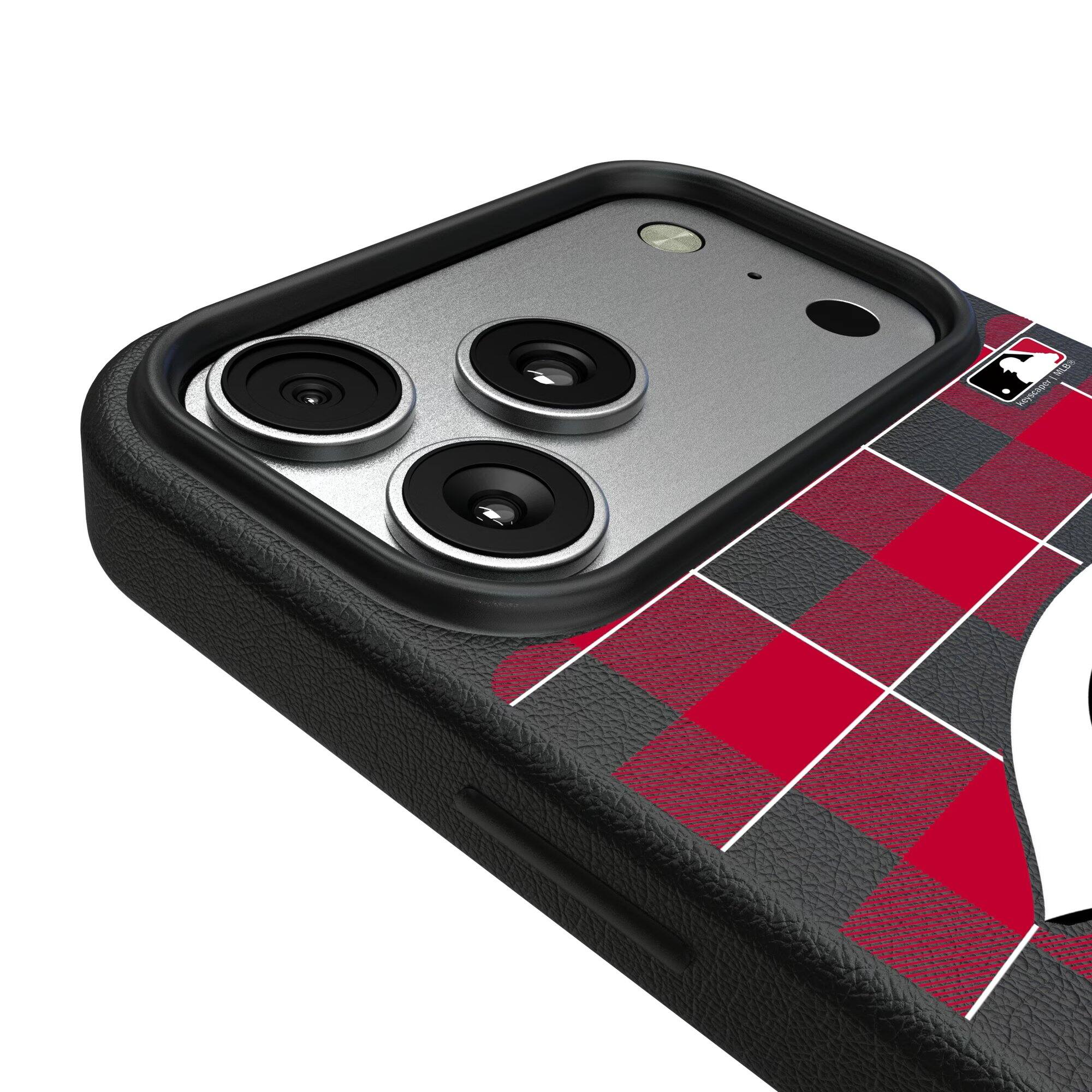 Alt View 2. Keyscaper - Cincinnati Reds Plaid Magnetic Bump iPhone Case - 17 Pro - Black.