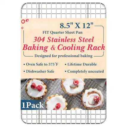 8.5" X 12"
FIT Quarter Sheet Pan
304 Stainless Steel Baking & Cooling Rack
Designed for professional baking
- Oven Safe to 575 F
- Dishwasher Safe
- Lifetime Durable
- Completely uncoated
1 Pack