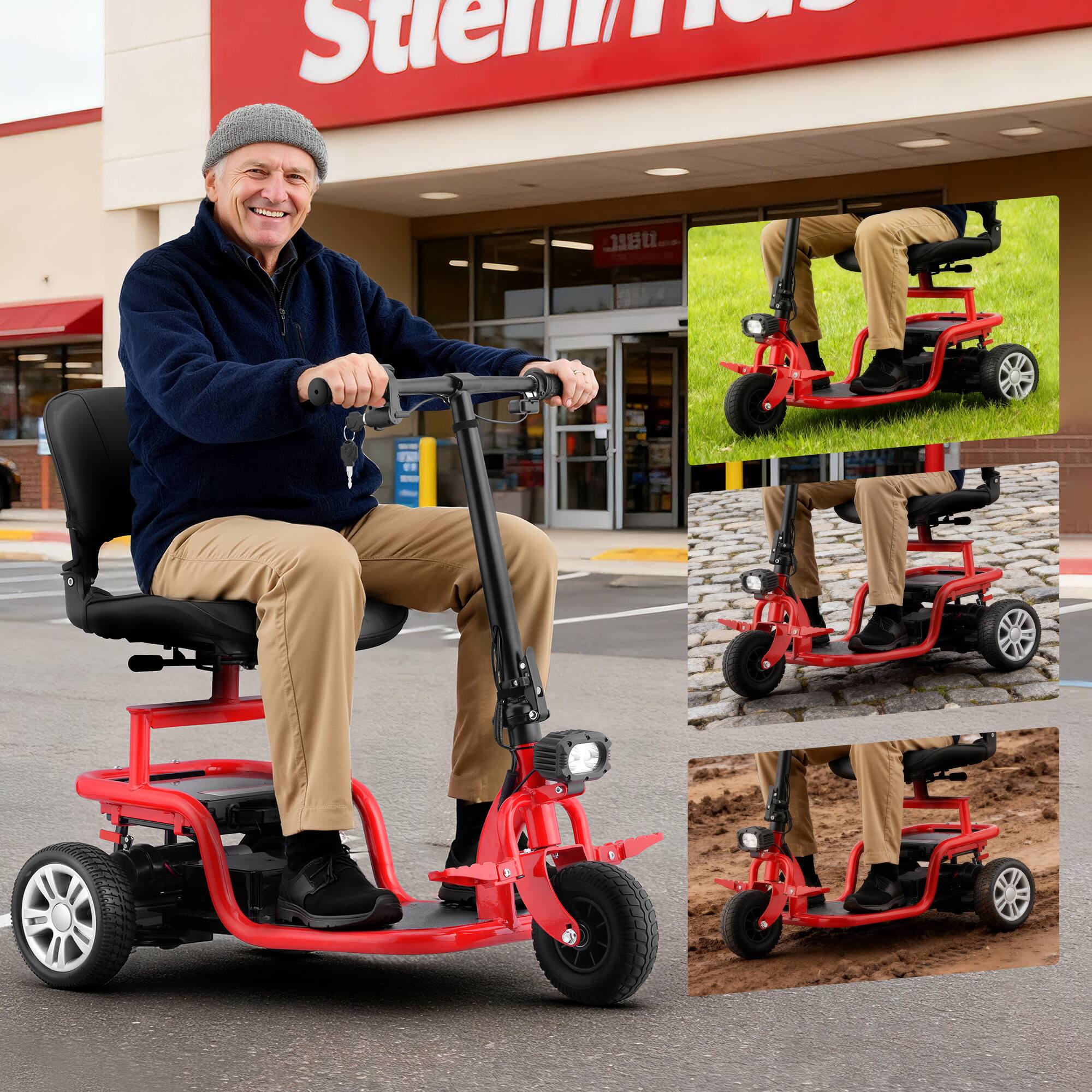 Alt View 6. Hover Heart - 3-Wheel Mobility Scooter for Adults and Seniors with Detachable Battery, Swivel Seat and Foldable Handlebar - Red.