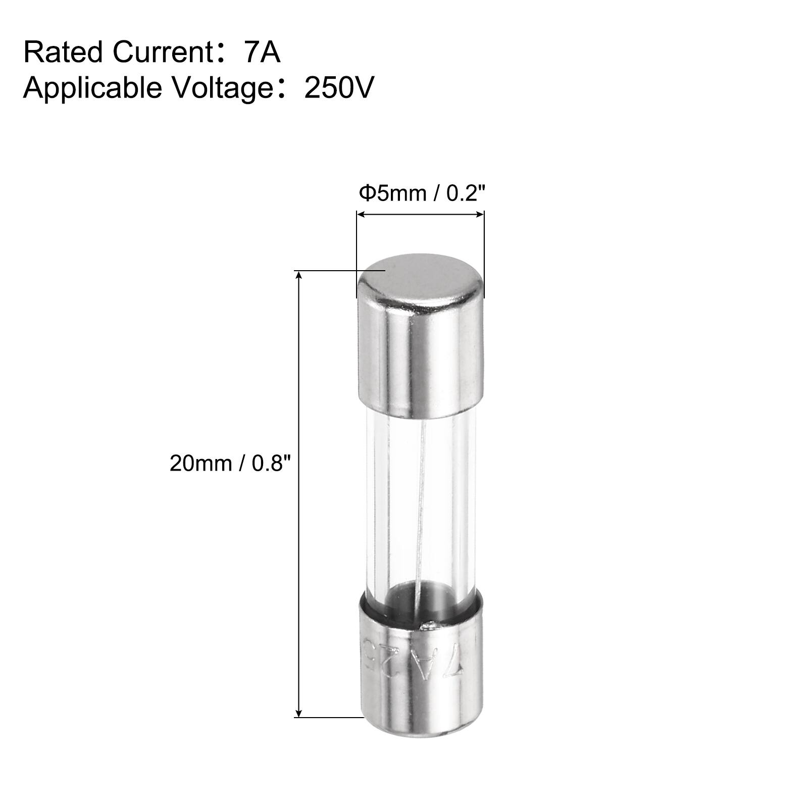 Rated Current: 7A  
Applicable Voltage: 250V  

5mm / 0.2"  
20mm / 0.8"