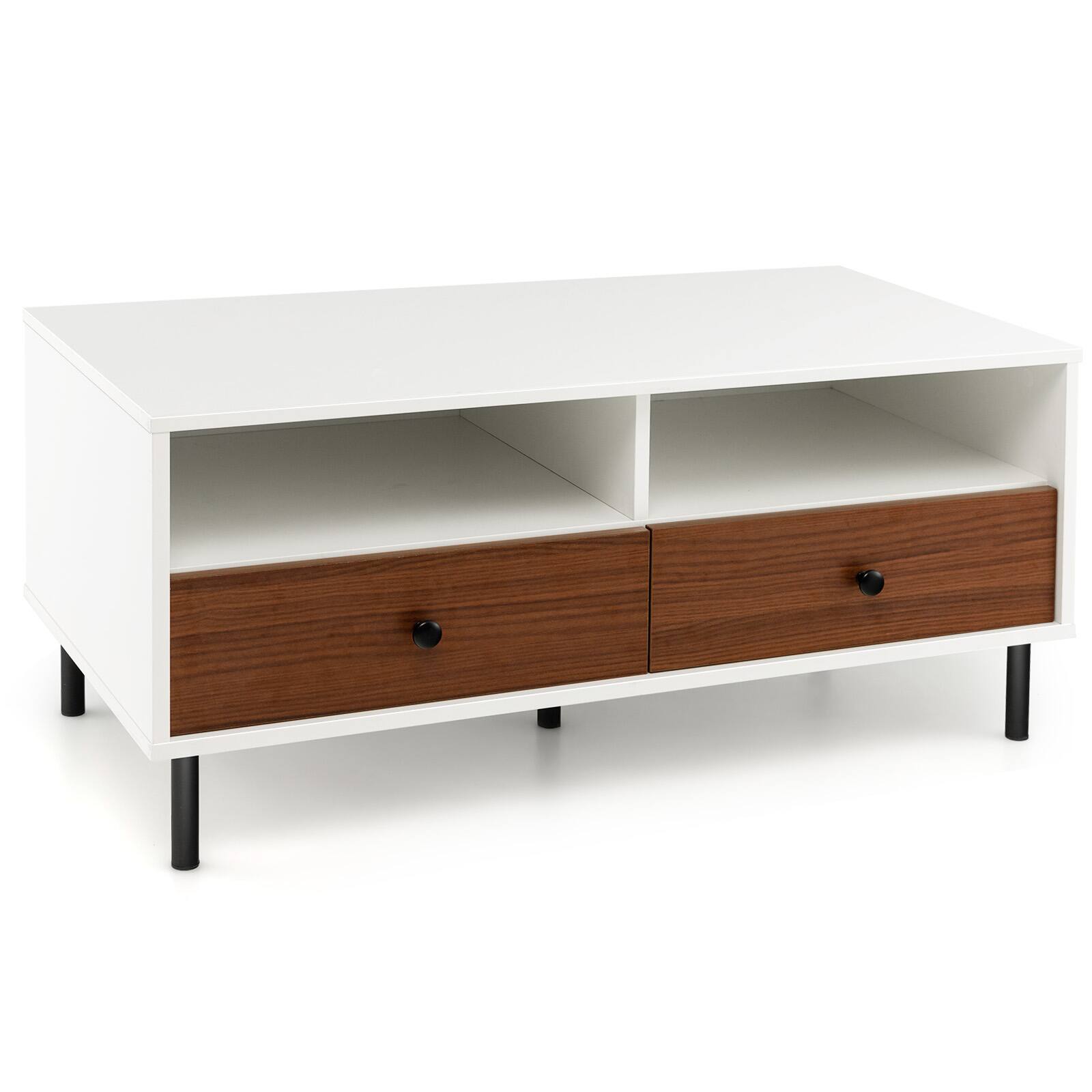 Alt View 18. Costway - Coffee Table Modern Rectangle W/Storage Shelf & Drawers Living Room Furniture - White and Brown.