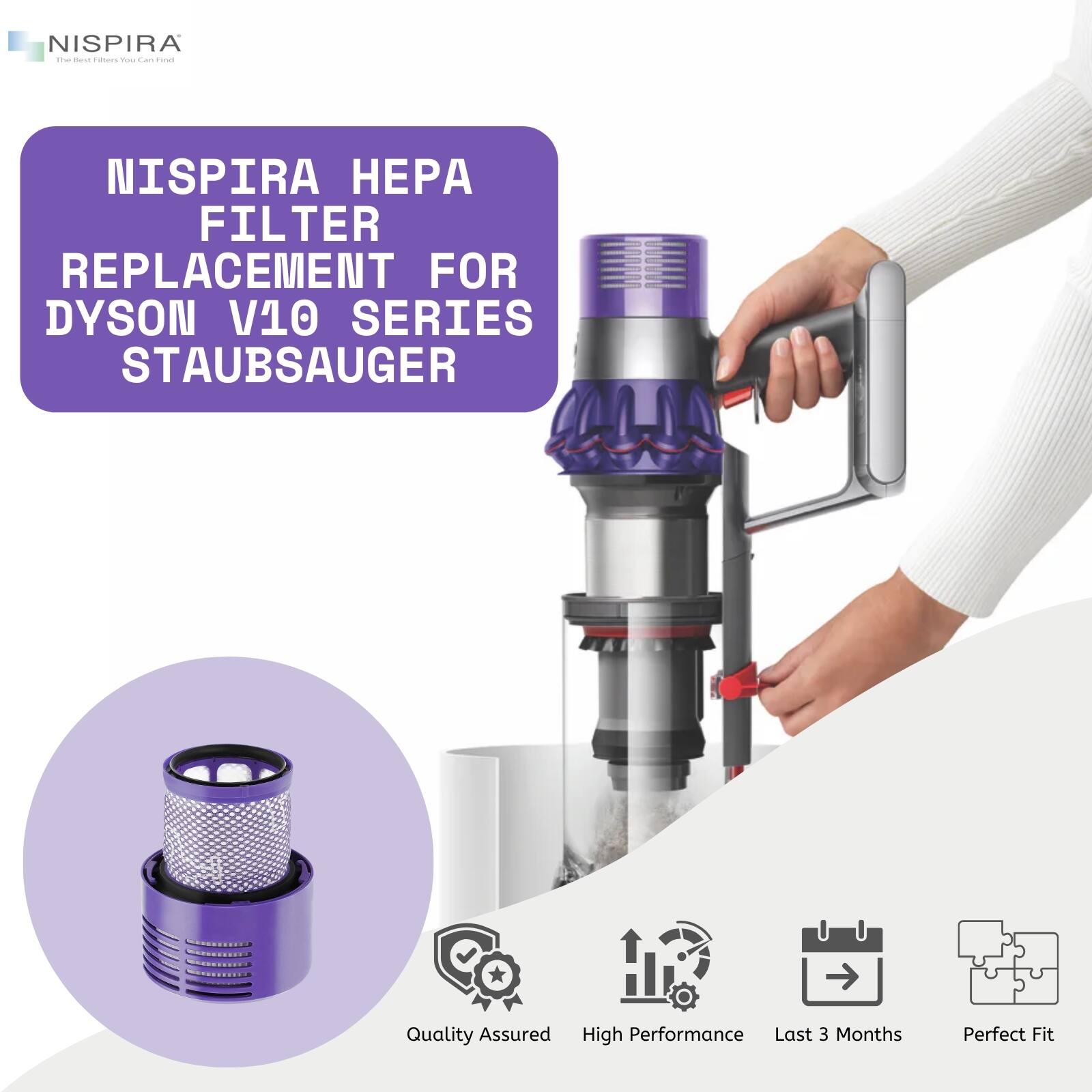NISPIRA HEPA FILTER REPLACEMENT FOR DYSON V10 SERIES STAUBSAUGER

Quality Assured
High Performance
Last 3 Months
Perfect Fit