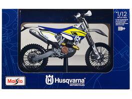 Husqvarna FE 501 Stripes 1/12 Diecast Motorcycle Model by Maisto - White And Blue With Yellow