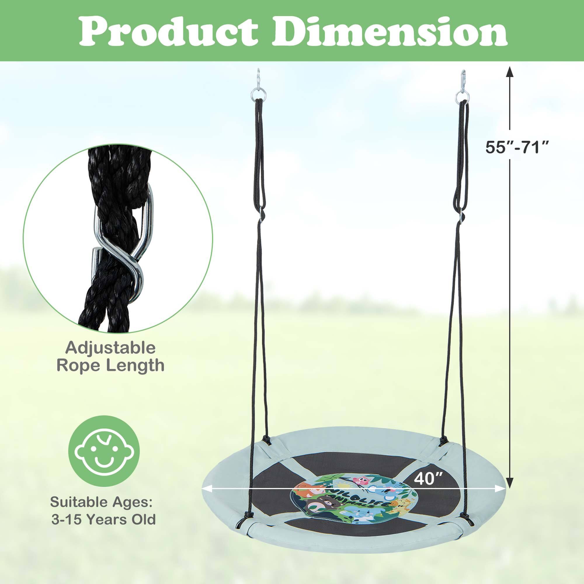 Product Dimension

Adjustable Rope Length

Suitable Ages: 3-15 Years Old

40" x 55"-71"