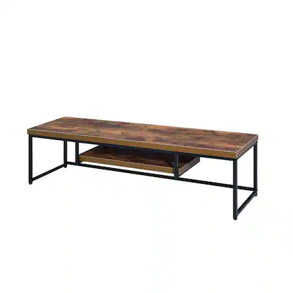 Front. Manhattan Lane - Rectangular Wood And Metal TV Stand With One Shelf, Brown And Black - Brown, Black.