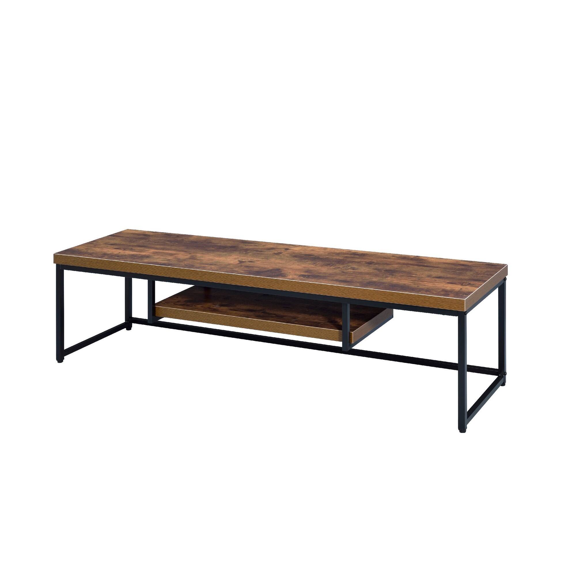 Front. Manhattan Lane - Rectangular Wood And Metal TV Stand With One Shelf, Brown And Black - Brown, Black.