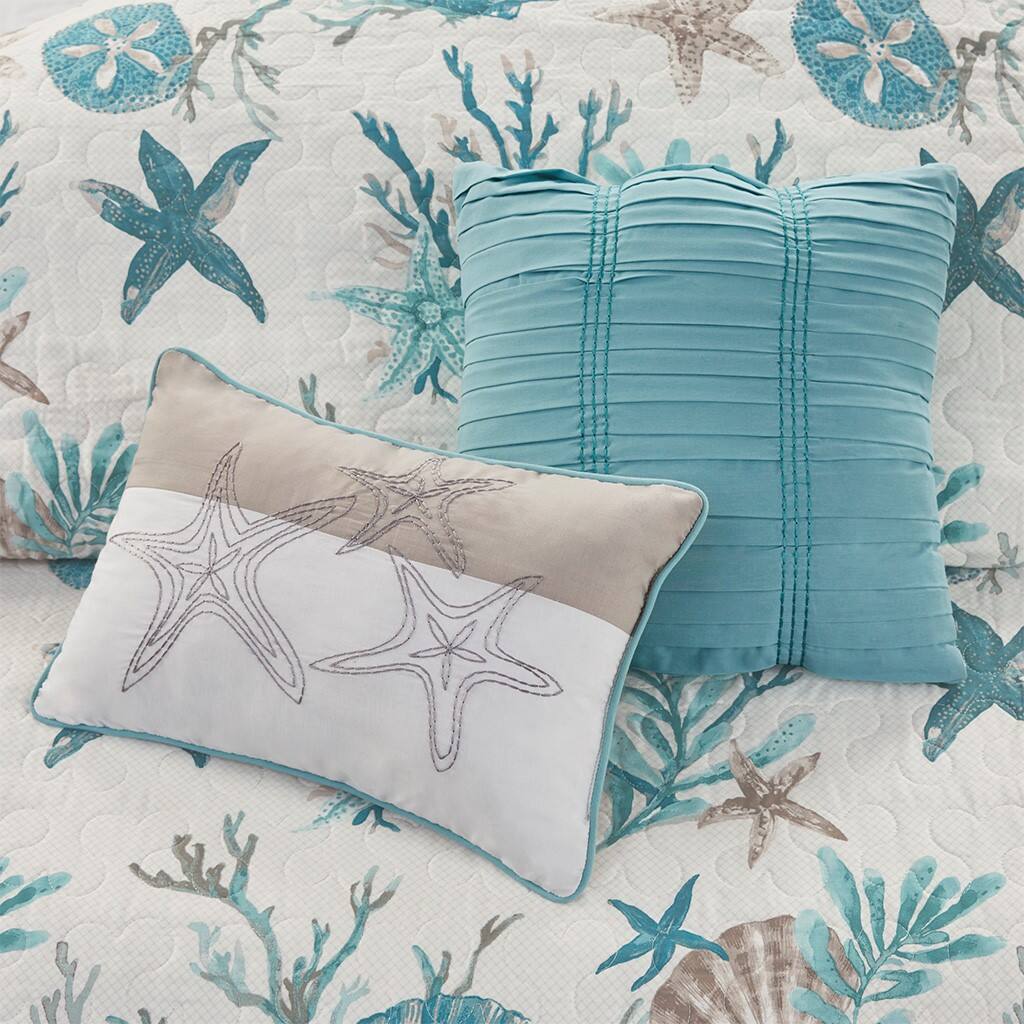 Alt View 3. Gracie Mills - Gracie Mills Koreen 6-Piece Coastal Bliss Cotton Sateen Quilt Set with Throw Pillows - Aqua.