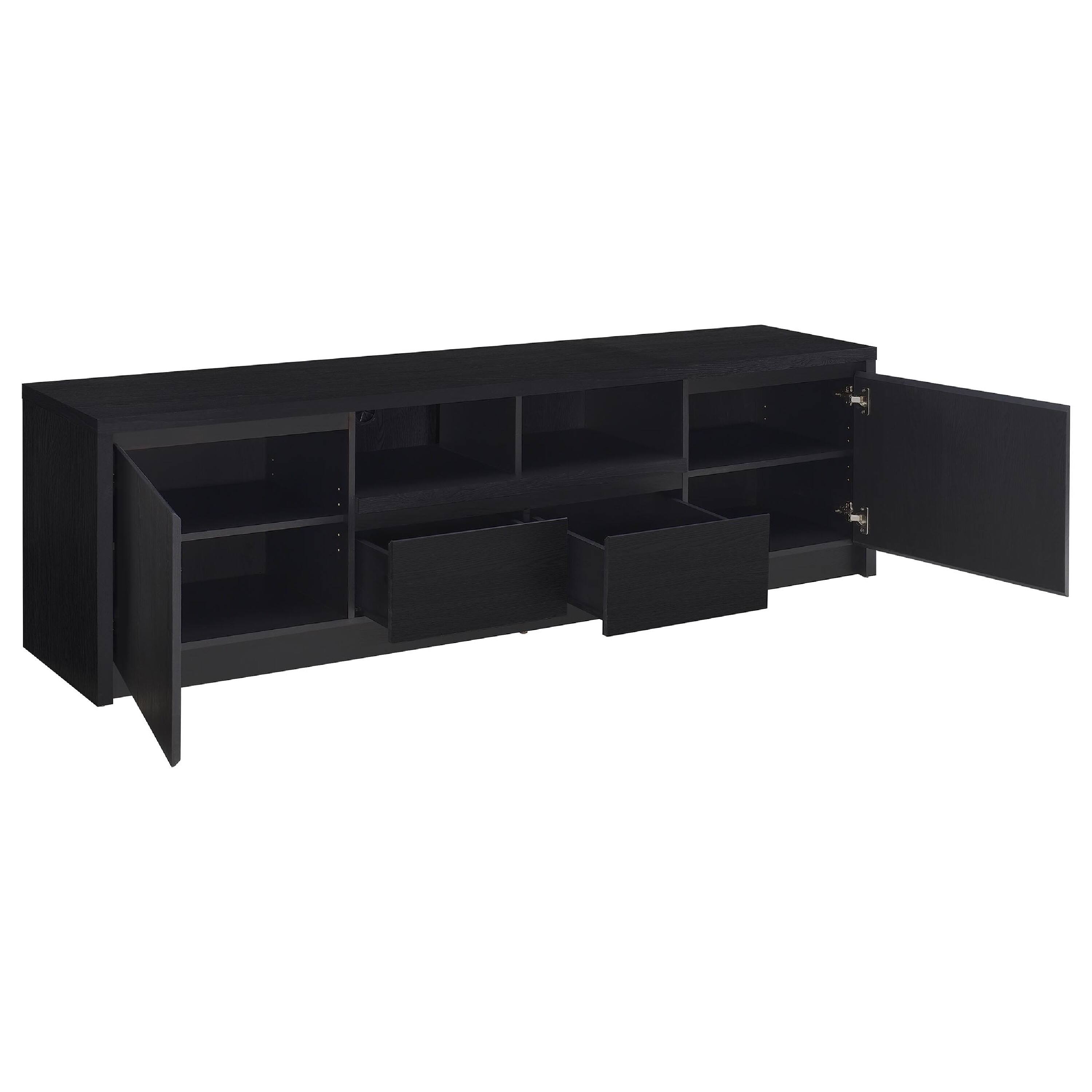 Alt View 2. Manhattan Lane - Winie TV Stand Media Console, 2 Doors and Drawers, Black Wood 78 Inch - Black.