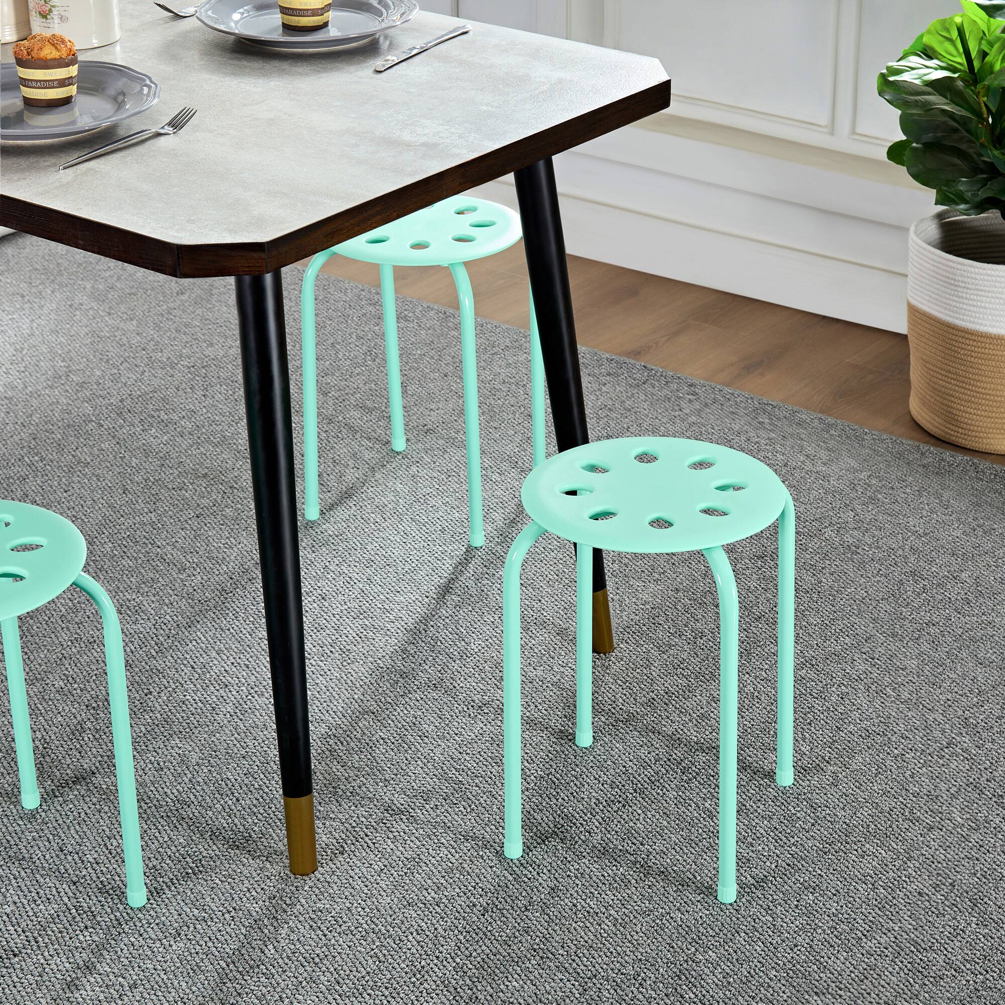 Alt View 1. Vecelo - 6Pcs Commercial Stackable Stools - 265 lb Weight Capacity, Multi-Color Lightweight Stools for Classroom/Office - Green.