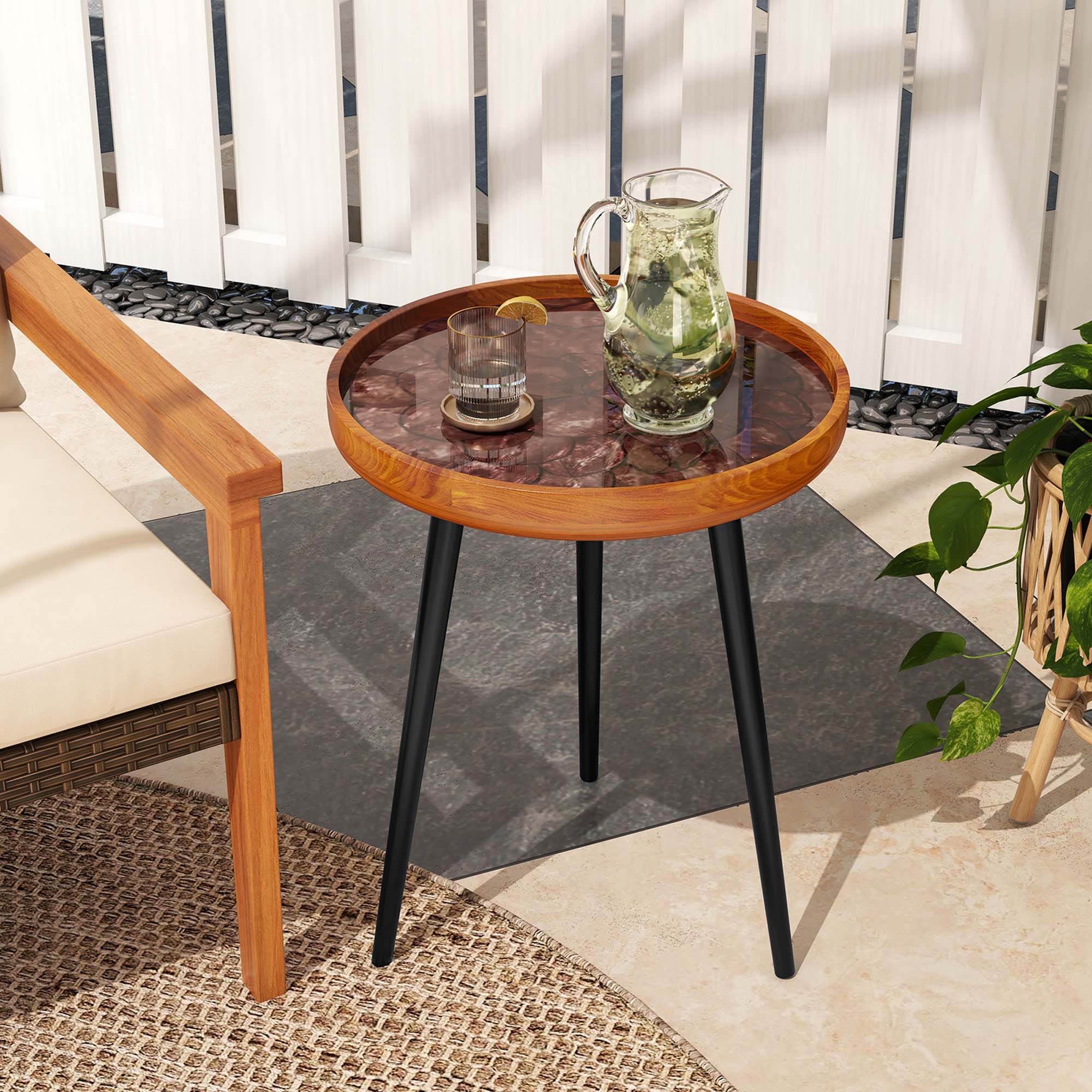 Alt View 3. Costway - Costway 16" Round End Table Mid-century Modern Coffee Table with Sea Shell Decoration Brown - Brown.