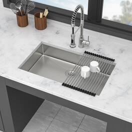 Siljoy - ADA-COMPLIANT Kitchen Sink 27 Inch Undermount Sink 5.5-Inch Low Depth Single Bowl 16 Gauge Stainless Steel Sinks Basin - Brushed Nickel