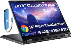 Acer Chromebook Plus Spin 514
14" FHD+ Touchscreen
i5 8GB 512GB SSD
Gemini
Antimicrobial Coming Coria Class