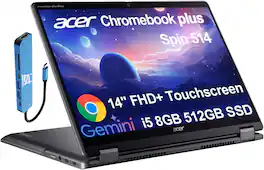Acer - Chromebook Plus Spin 514 2-in-1 FHD+ Touchscreen Laptop - Google AI - Intel Core i5 - 8GB RAM - 512GB SSD - Chrome OS - Gray