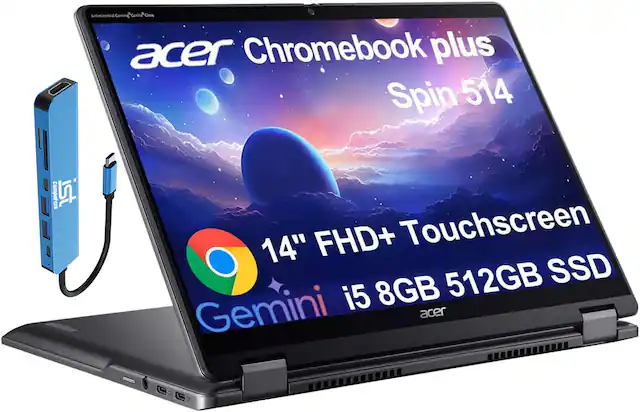 Acer Chromebook Plus Spin 514
14" FHD+ Touchscreen
i5 8GB 512GB SSD
Gemini
Antimicrobial Coming Coria Class