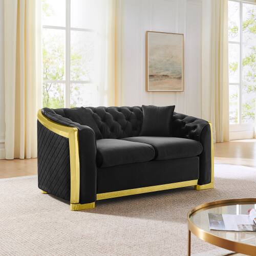 Left. Anysun - 2-Seater Velvet Split Sofa with Gold Stainless Steel - Light Luxury Minimalist Design, Includes 2 Pillows - Black.