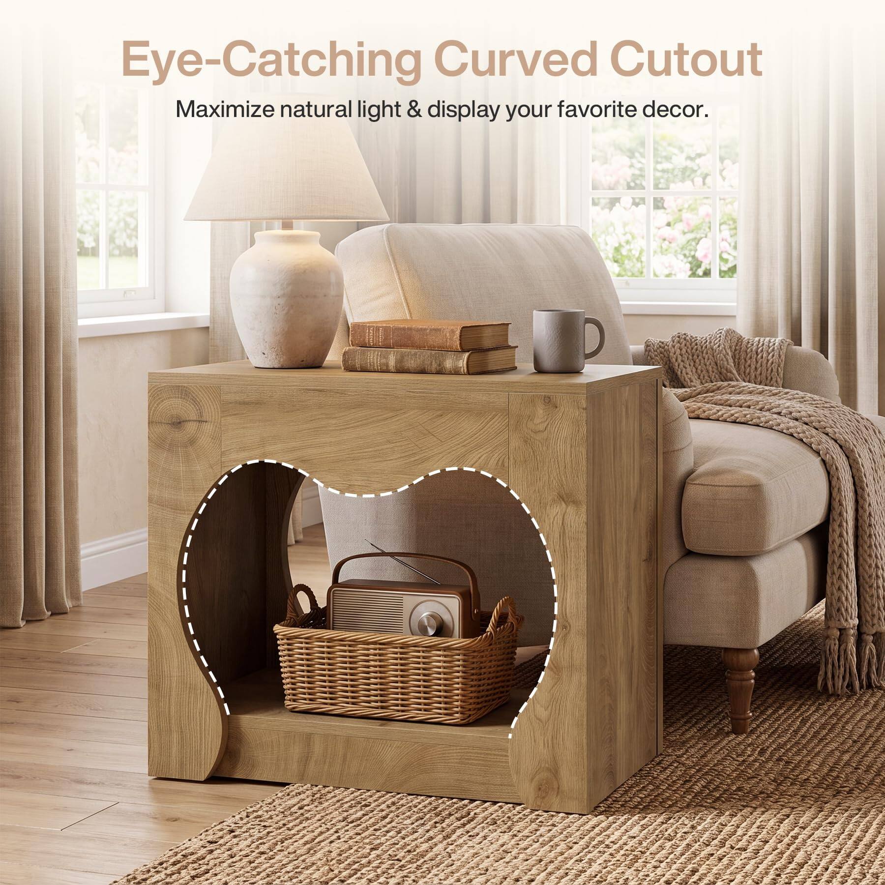Eye-Catching Curved Cutout  
Maximize natural light & display your favorite decor.