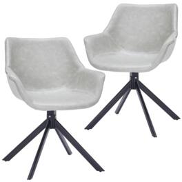 LeisureMod - Markley 2-PCS Distressed Leather Swivel Accent Side Chair - Metal Base - Light Gray