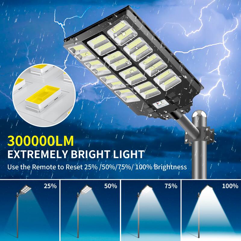 300000LM EXTREMELY BRIGHT LIGHT  
Use the Remote to Reset 25% / 50% / 75% / 100% Brightness  

25%  
50%  
75%  
100%