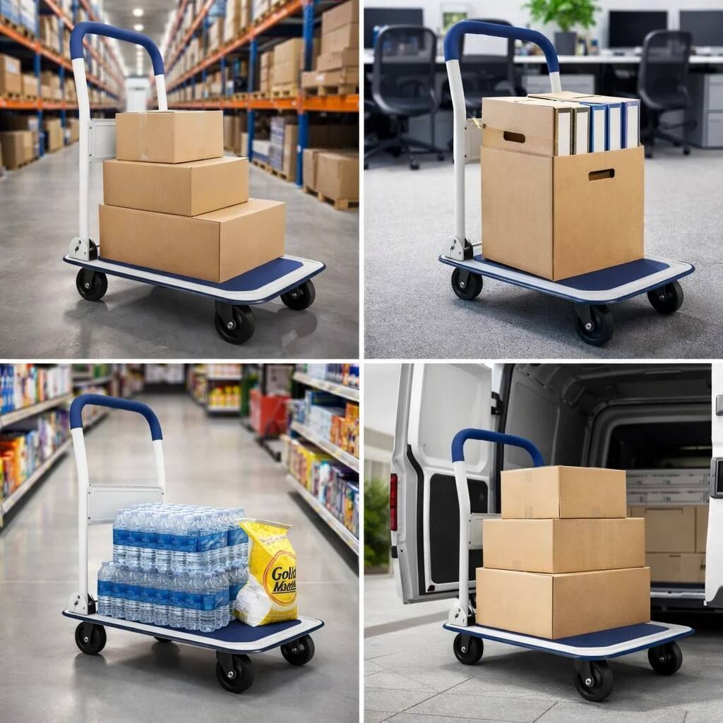 Alt View 5. Sugift - 330 lbs Foldable Push Cart Dolly, Heavy Duty Flat Bed Hand Truck with 360° Swivel Wheels - Blue.