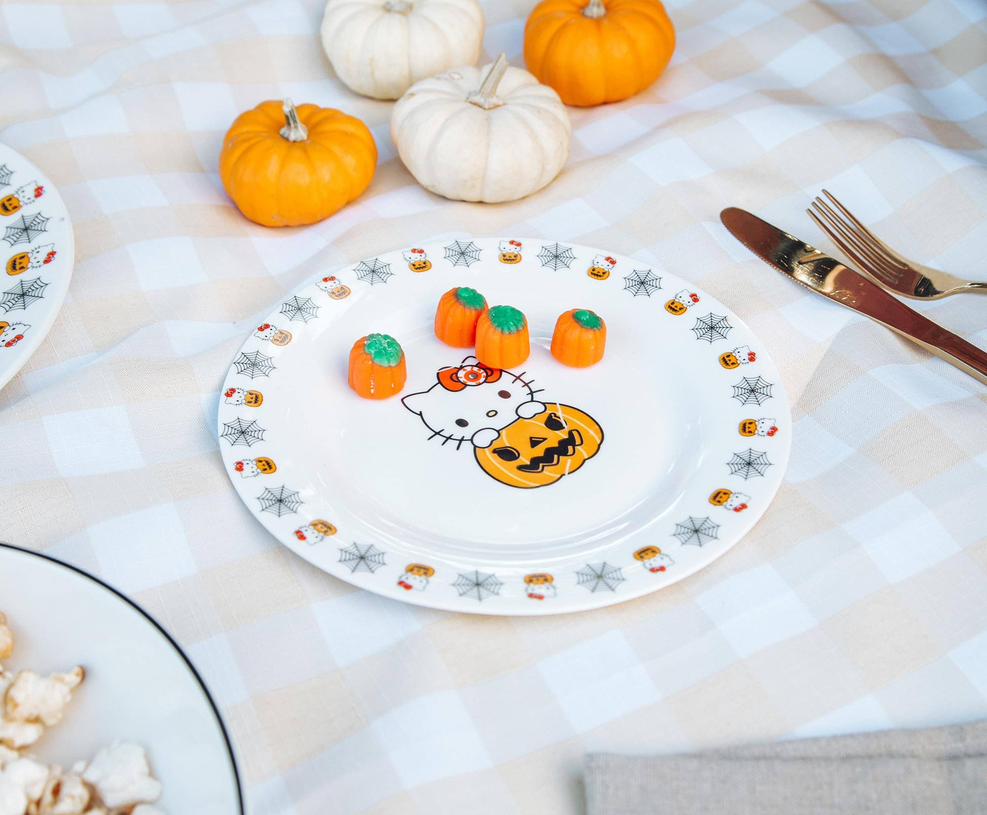 Alt View 4. Silver Buffalo - Sanrio Hello Kitty Pumpkin Boo 8-Inch Ceramic Dinner Plate - Orange.