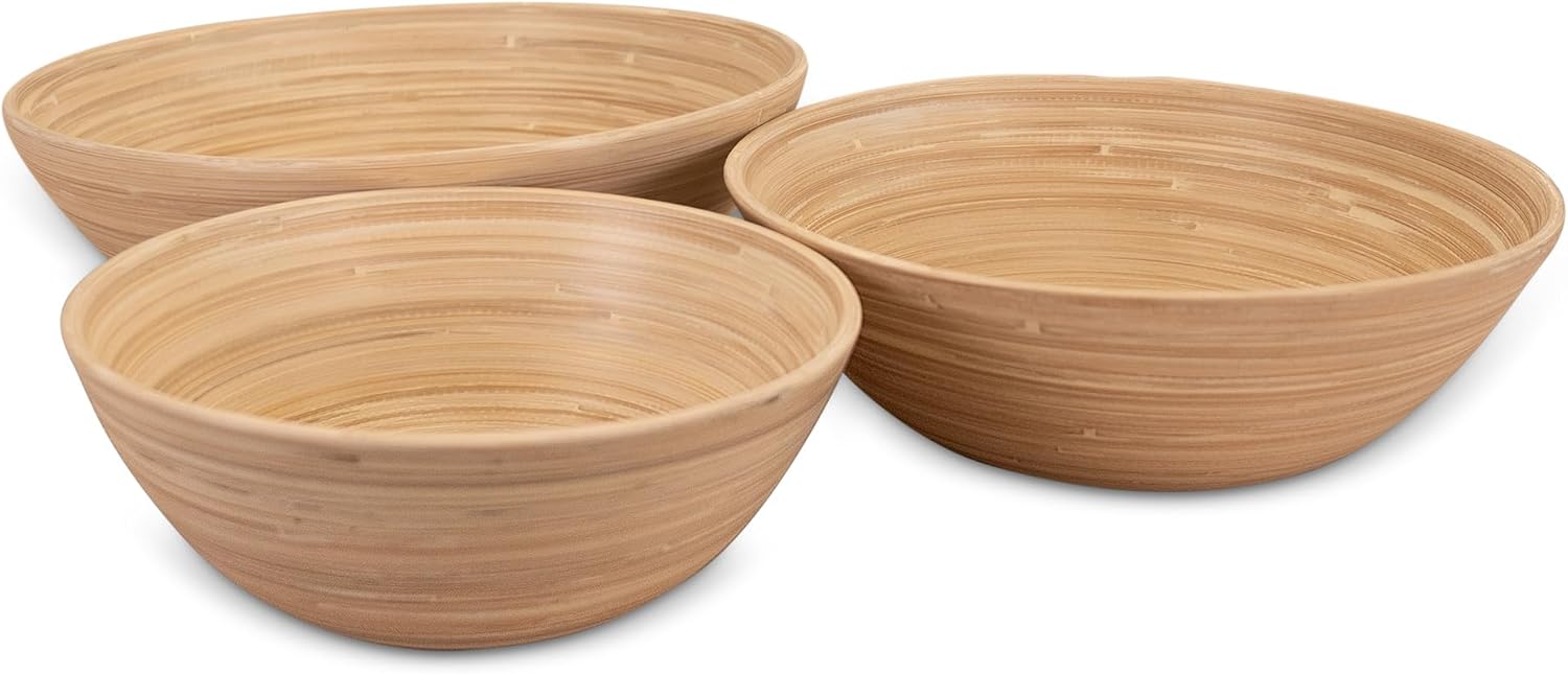 Front. Lexa - Bamboo 3-Piece Bowl Set, 12, 10, 8 Inch, Natural Bamboo - Natural.