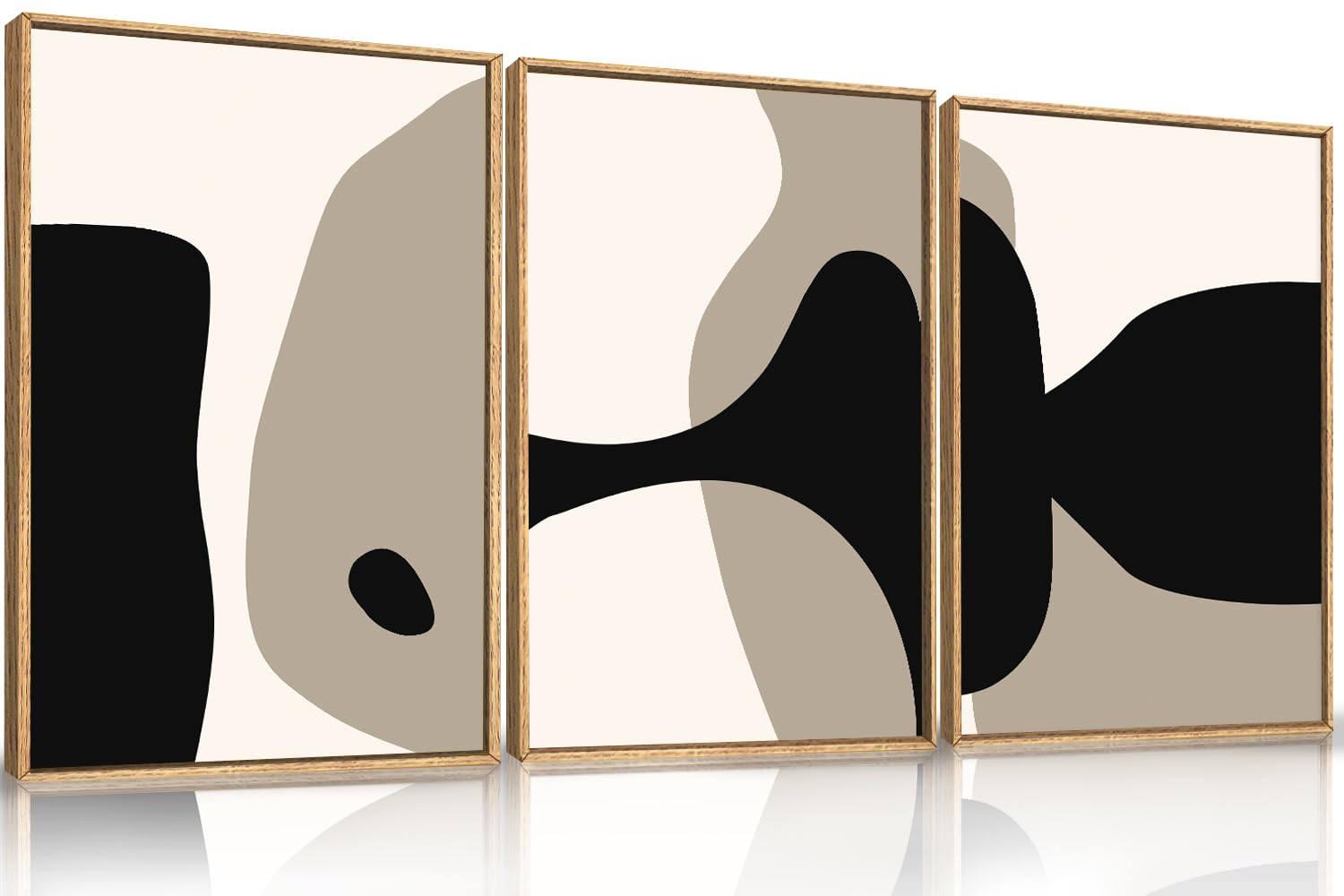 Front. Hirose Alice - Large Neutral Abstract Framed Canvas Wall Art Set Minimalist Gray and Beige Pastel Wall Decor Modern Nature - Modern Geometric Wall Art 16"L x 24"W.