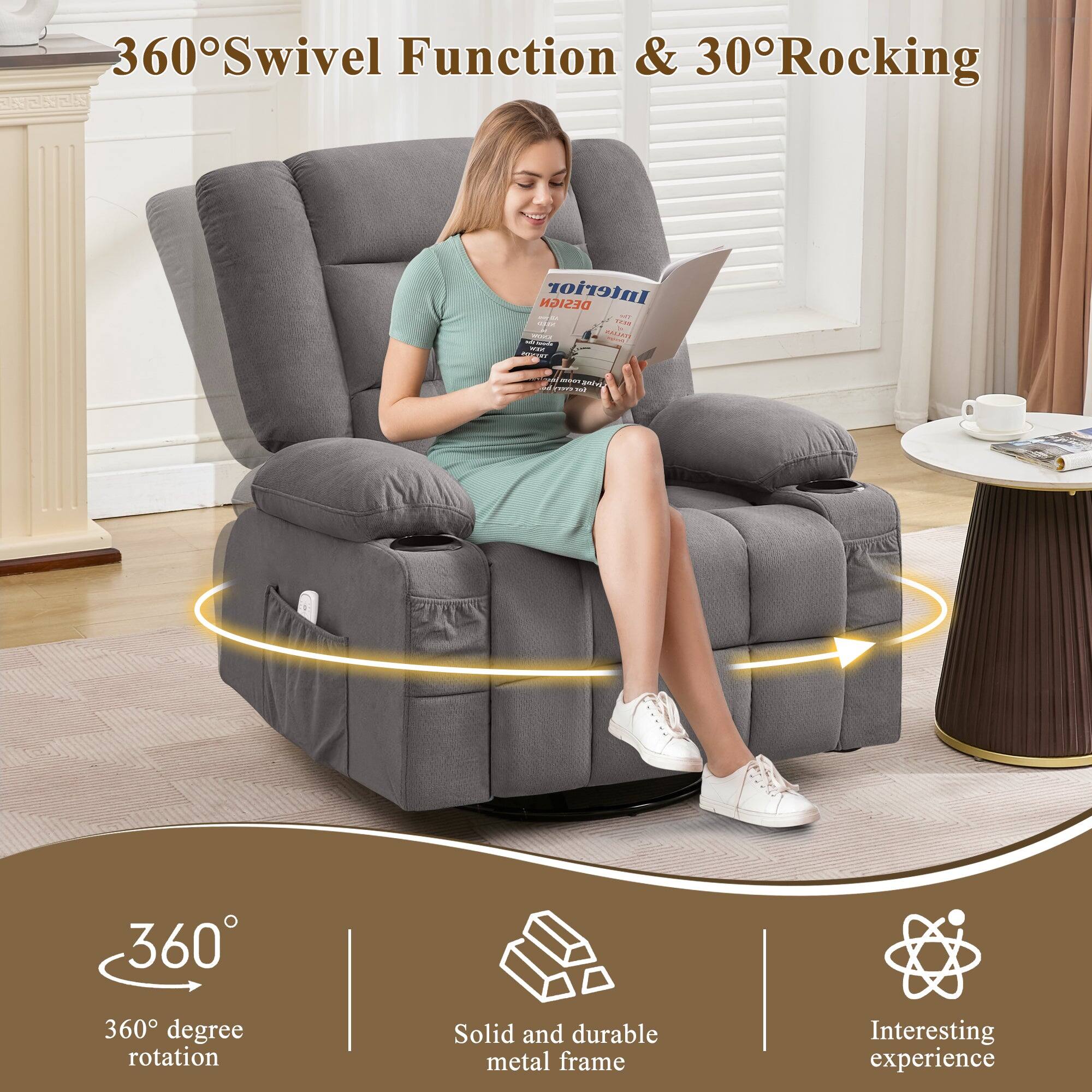 360° Swivel Function & 30° Rocking

360° degree rotation

Solid and durable metal frame

Interesting experience