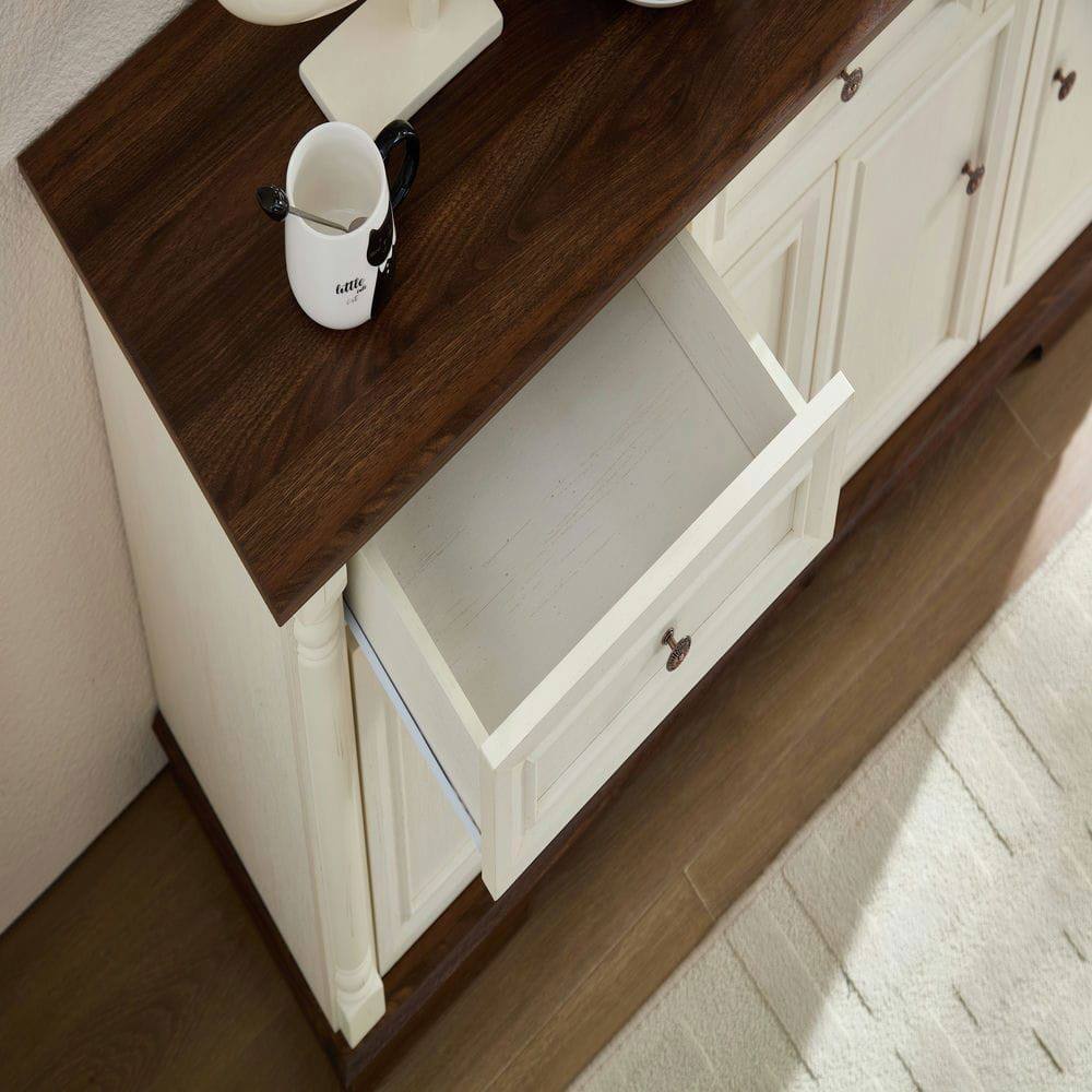 Left. Kadyn - Four-door, Three-drawer Kitchen Cabinet, Large Wall Cabinet with Drawers and Doors in Roman Column Shape, White - White.