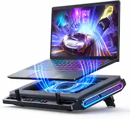 Core Tech - 3500 RPM Turbo-Fan RGB Laptop Cooling Pad with 4-Port USB Hub and Adjustable Stand for 13–17.3-Inch Laptops - Black