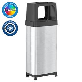iTouchless - 24 Gallon Stainless Steel Dual Side Entry Kitchen Trash Can with Wheels and AbsorbX Odor Filter - Silver