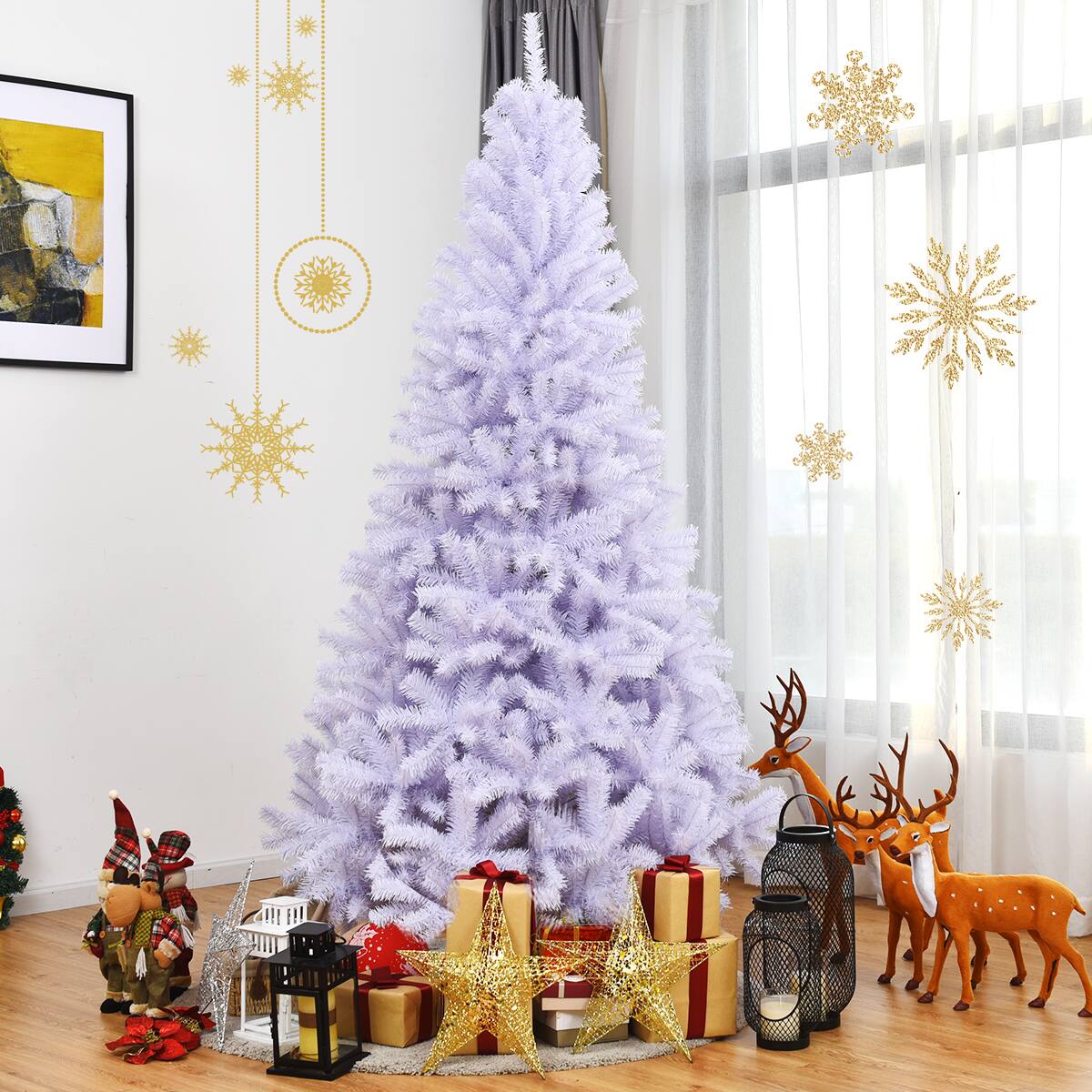 Alt View 2. Costway - 7.5Ft Hinged Christmas Tree Pine Tree 1346 Tips Metal - White.