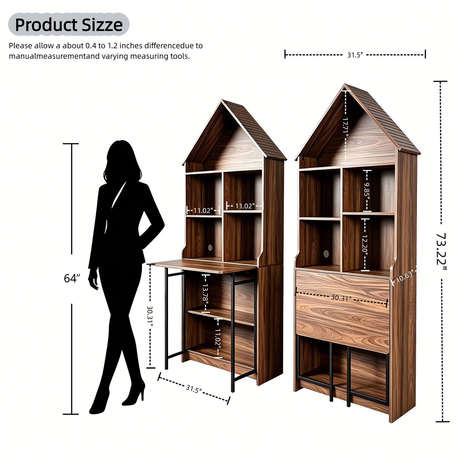 Product Size

Please allow a about 0.4 to 1.2 inches difference due to manual measurement and varying measuring tools.

- 64"
- 30.31"
- 11.02"
- 13.78"
- 11.02"
- 31.5"
- 11.02"
- 17.71"
- 9.85"
- 12.20"
- 10.63"
- 73.22"