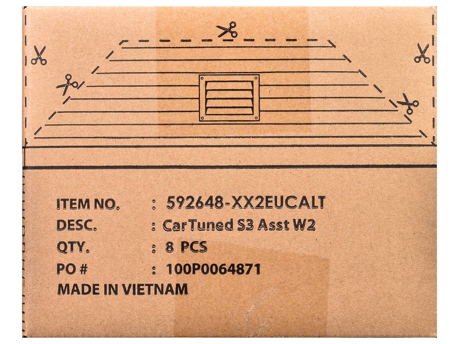 ITEM NO. 592648-XX2EUCALT  
DESC. CarTuned S3 Asst W2  
QTY. 8 PCS  
PO# 100P0064871  
MADE IN VIETNAM