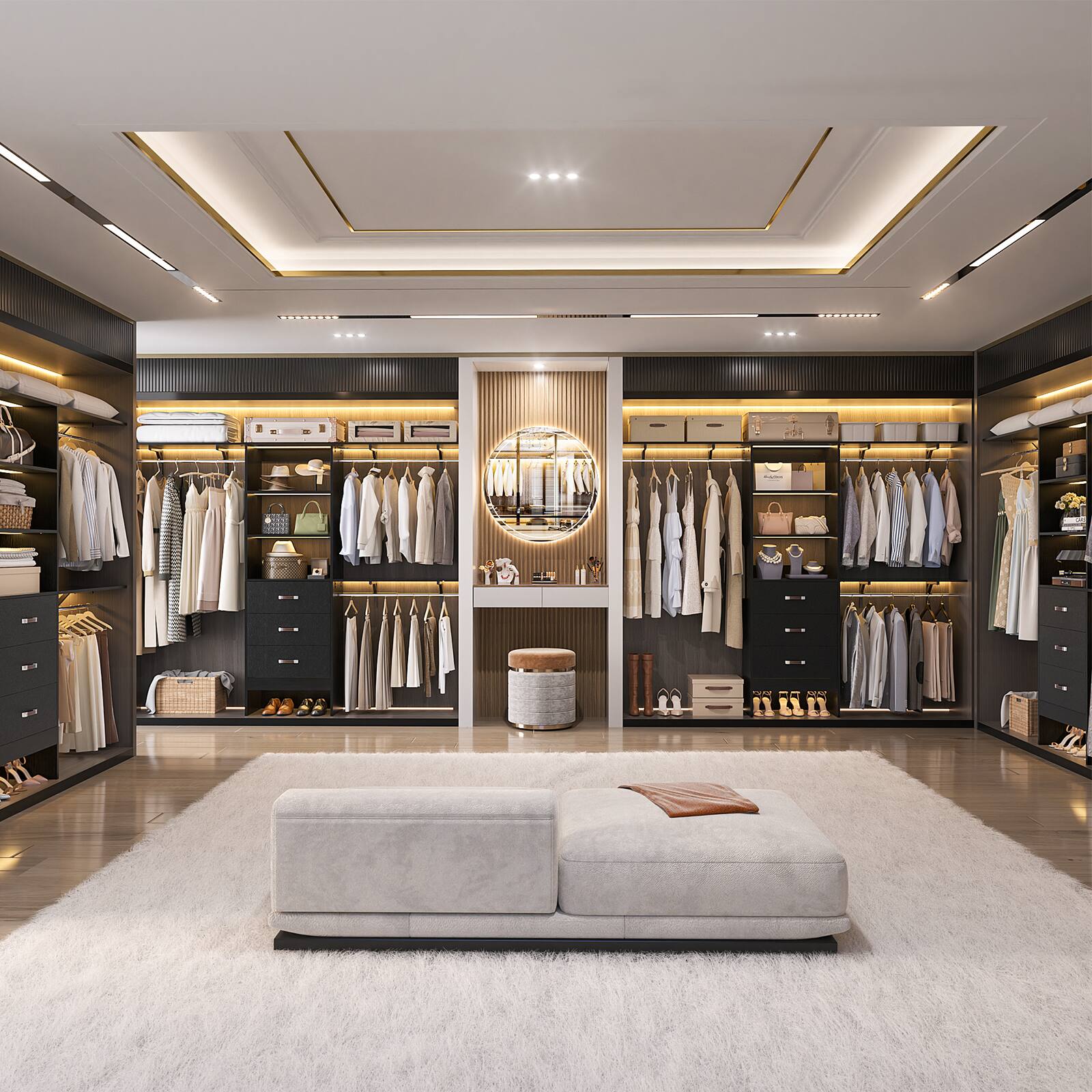 Alt View 5. Aheaplus - 20.2'' - 96'' W Closet System, Walk In Closet Organizer with 3 Shelving Towers, 3 Hanging Rods, and 3 Drawers, 75'' High - Black.